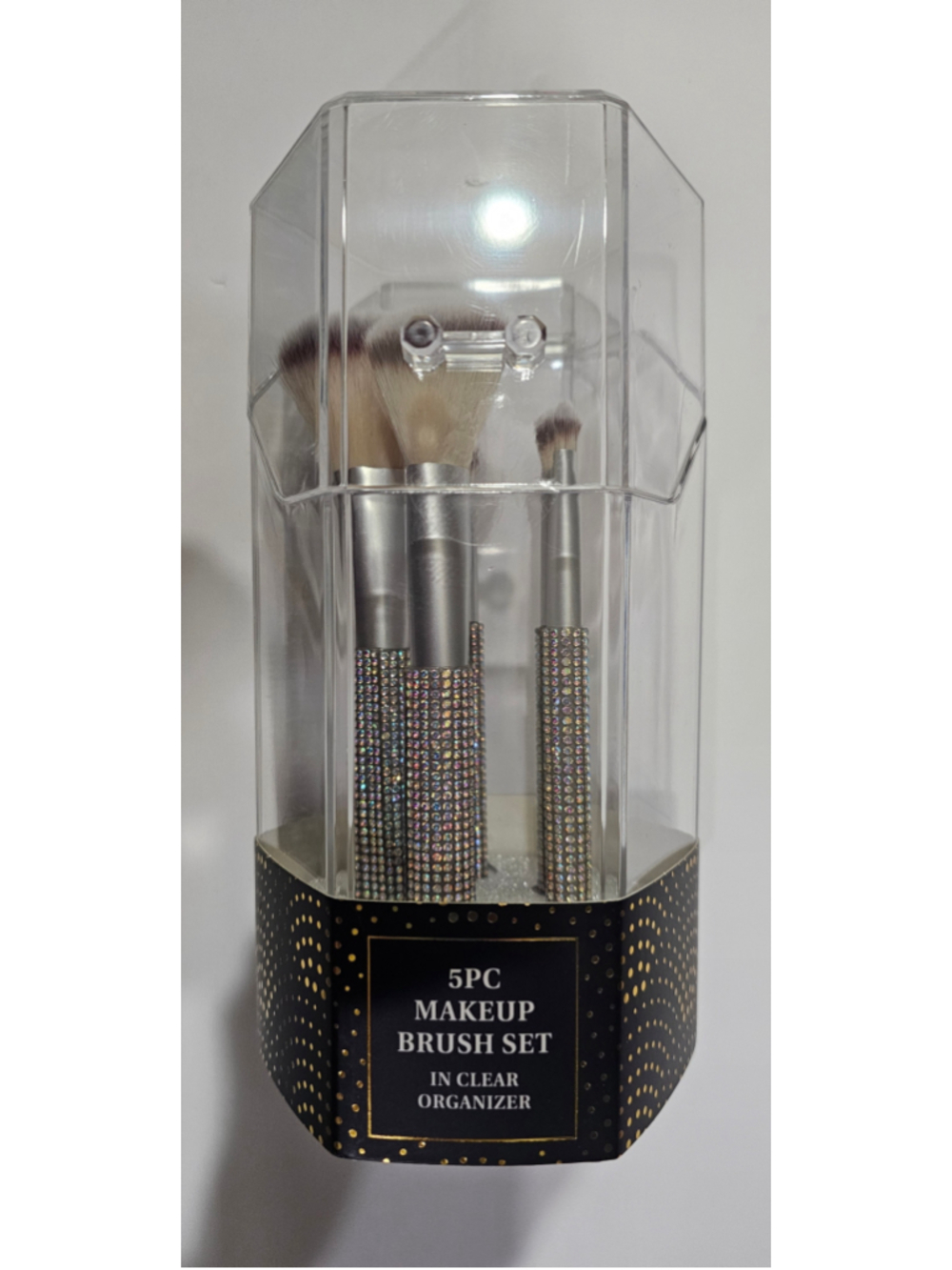 Women's Unbranded 5pc Makeup Brush Set with Rhinestone Handles in Clear Case